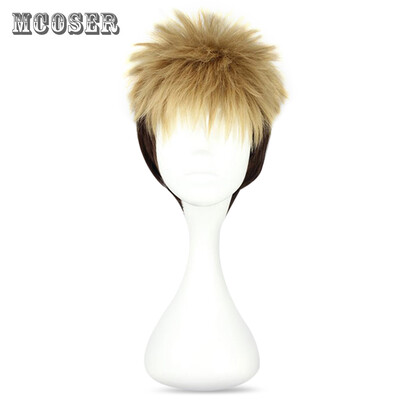 

Mcoser High Temperature Short Straight Full Bang Shaggy Two-tone Anime Wig
