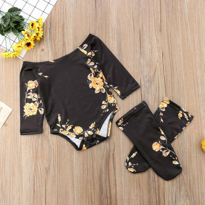 

Baby Girl Infant Off Shoulder Flower Romper JumpsuitLeg Warmers Outfits Clothes
