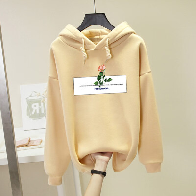 

Autumn Winter New Flower Pattern Women Thick Hoodies Korean Style Fashion Trend Long-sleeved Hooded Pullover