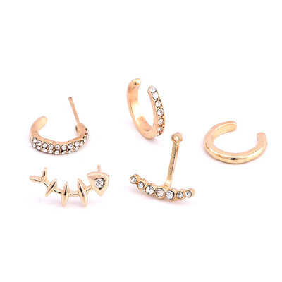 

4 PcsSet Ear Stud Crystal Rhinestones Fish Bone Earrings Ear Clip Women Girls Fashion Jewelry Gift