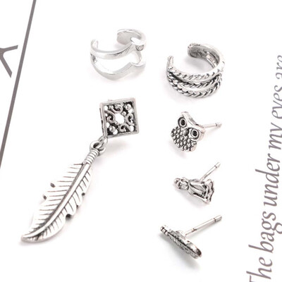 

Owl Products Earrings 6 Vintage Punk Leaf Best Women Buddha Feather Jewelry Yoga Silver
