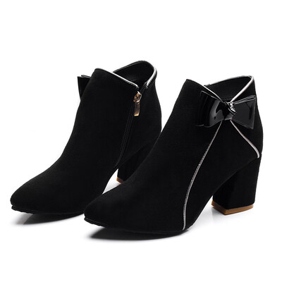 

Rose Ladies Womens Solid Zipper Biker Ankle Flock Flat Ankle Boots Shoes