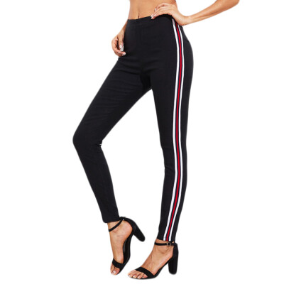 

Tailored Women High Waist Harem Pants Women Stripe Elastic Waist Stripe Casual Pants