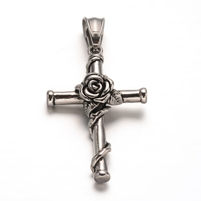 

316 Stainless Steel Gothic Pendants Cross with Flower Antique Silver 405x255x8mm Hole 9x5mm