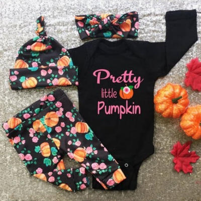 

UK STOCK Newborn Baby Thanksgiving Clothes Romper Long Pants Hat 4Pcs Outfit Set
