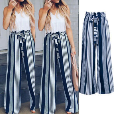 

Women Palazzo Flared Pants High Waist Wide Leg Casual Loose Long Beach Trousers