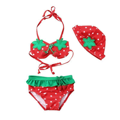 

Kids Girl Strawberry 3Pcs Bikini Set Swimwear Swimsuit Bathing Suit Beachwear