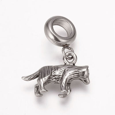 

304 Stainless Steel European Dangle Beads Large Hole Pendants Dog Antique Silver 22mm Hole 5mm Pendant 12x17x3mm