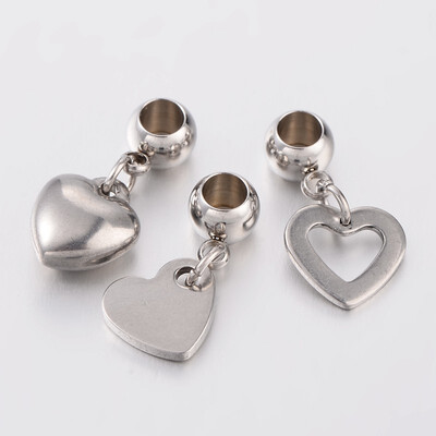 

Mixed Shape 304 Stainless Steel European Large Hole Dangle Beads Stainless Steel Color 2122mm Hole 4mm