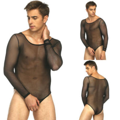 

Sexy Men Round Neck hollow Black Mesh Sheer T-shirt Transparent Fishnet Tee Top