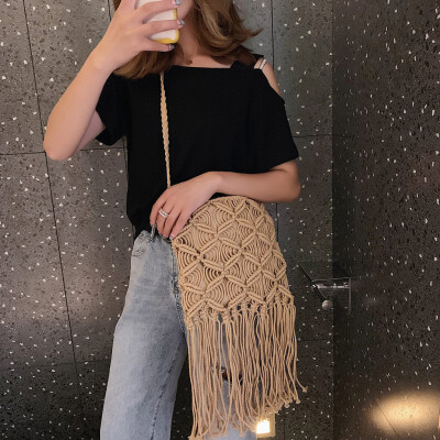 

Tailored Womens Bag Fringe Shoulder Bag Woven Crossbody Bag Solid Color Fashion