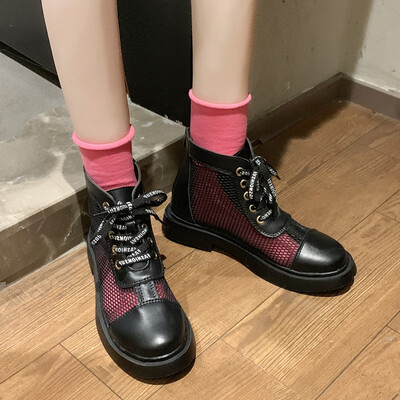 

Autumn hollow air-permeable boots Martin boots students tie flat-soled boots high-top womens shoes
