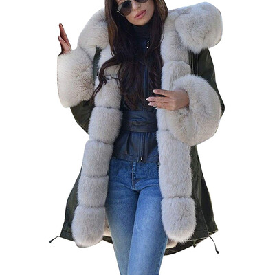 

Toponeto Womens Long Sleeves Faux Fur Coat Winter Jacket Parka Hooded Fishtail Overcoat