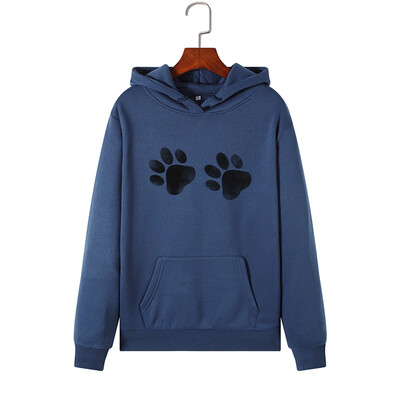 

Tailored Women Long Sleeve Footprints print Print Hooded Sweatshirt Automn&Winter Blouse