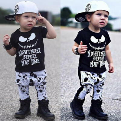 

Newborn Kids Baby Boys Skull Halloween Cotton T-shirt Pants Outfit Set