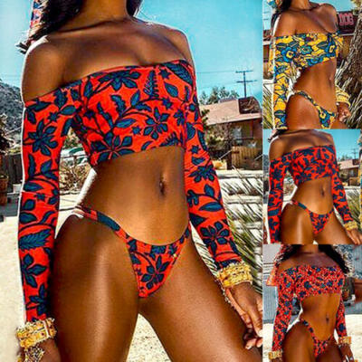 

Women Swimwear Bikini Set Push-up Padded Bra Bathing Suit Long Sleeve Swimsuit