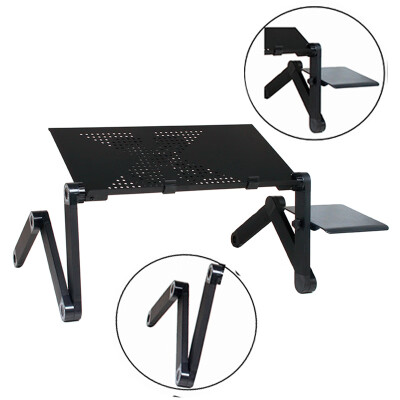 

360-Degree Rotatable Portable Folding Table Bed Desk with Fan & Mouse Tray Black