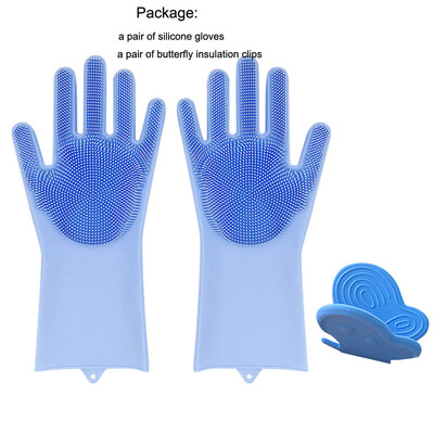 

Gobestart 2 Pairs Silicone Scrubber Rubber Dish Cleaning Gloves Brush Heat Resistant