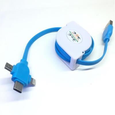 

3-in-1 Charge Cable Retractable Type C Micro USB Lightning Charging Cord -1m