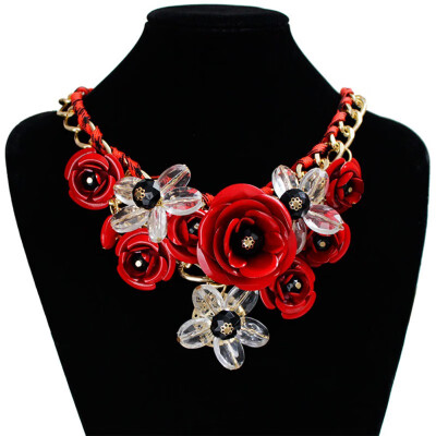 

Women Flower Necklace Gem Pendant Rope Woven Necklace For Women Gift Ladies