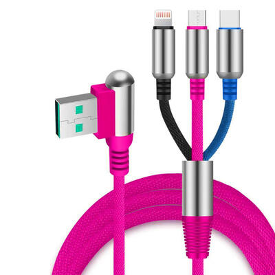 

Universal 3-in-1 1m USB To Micro USB Lightning Type-C 24A Fast Charging Cable Bullet Data Cord For IPhone Android Phones