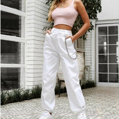 

Womens High Waist Casual Drawstring Elastic Long Pants Ladies Pencil Trousers