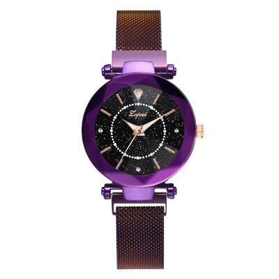 

Luxury Mesh Ladies Clock Magnet Buckle Women Starry Sky Diamond Watches Geometric Surface Fashion Casual Dress Quartz Wristwatch
