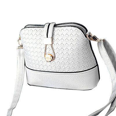 

Women Fashion Solid Color Woven Faux Leather Crossbody Shoulder Mini Shell Bag