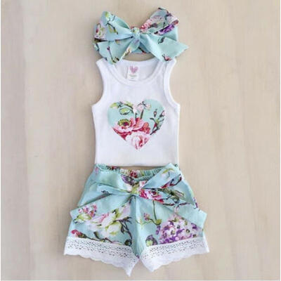 

US Toddler Kids Baby Girls T-shirt Vest Tops Pants Outfits Summer Clothes Set