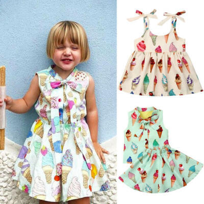 

UK Cute Toddler Kid Baby Girl Ice Cream Sleeveless Dress Sundress Summer Clothes