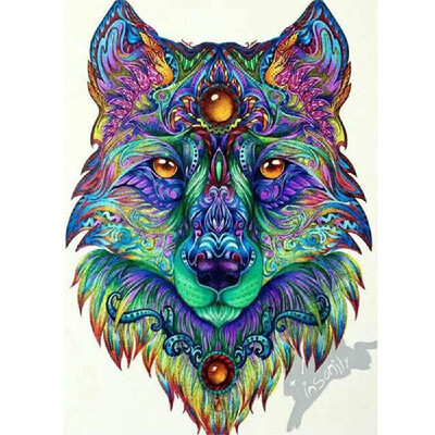 

DIY Diamond Painting Animal Wolf Head Pattern Embroidery Colorful Bling Bling Decor Cross Stitch Round Full Diamond 3040cm