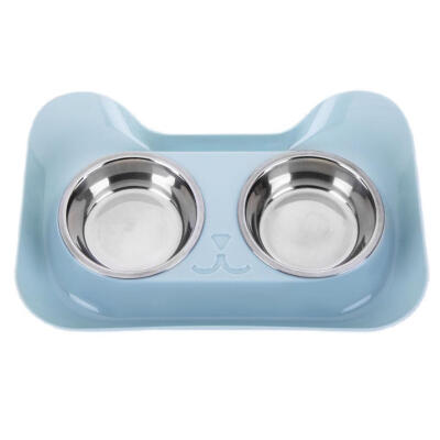 

Double Dog Bowls Puppy Food Water Feeder Pets Stainless Steel Feeding Dish