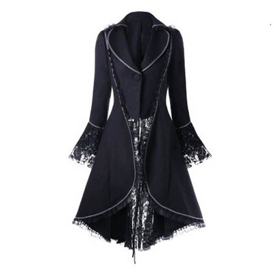 

Toponeto Women Vintage Long-sleeved waist Back Bandage Lace Stitching Jacket OverCoat