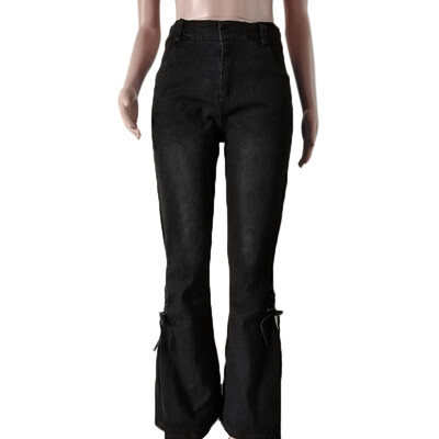 

Womens Flare Bell Bottom Jeans Ladies Flared Denim Pants Lace Up Long Trousers