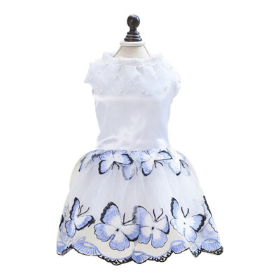 

Spring Summer Butterfly Embroidered Dog Dress Mesh Skirt Dress Tulle Princess Party Dresses Pearl Wedding for Small Medium Pet