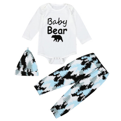 

1Set Newborn Baby Boys Girls Letter Tops Romper Pants Hat 3PCS Outfits Clothes
