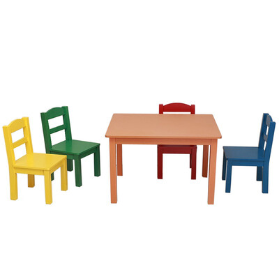 

UBesGoo Kids Wood Table&4 Chairs Set Multiple Colors Play Fun for Toddler Child
