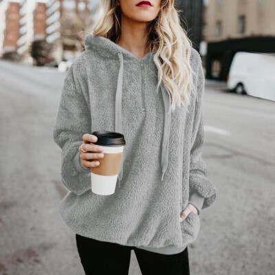 

Fashion Women Oversized Warm Fluffy Hoodies Fleeces Solid Color Long Sleeve Pullover Tops Outerwear Sweatshirt