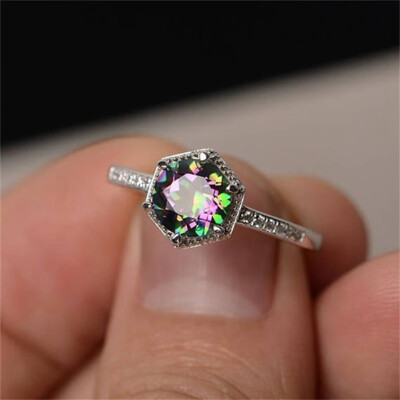 

Women&39S Fashion Colorful Ring Inlaid Rainbow Stone Zircon Ring Creative Personality Wedding Party Jewelry Gifts