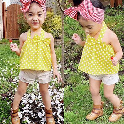 

Summer Infant Baby Girls Sleeveless Bow Dot Print Boob Tube Tops Clothes