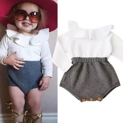 

2017 Fashion Baby Clothing Fall Winter Newborn Baby Girl Cute Knitting Romper Long Sleeve Cape Collar Patchwork Toddler Kids J