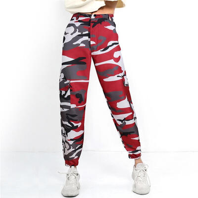 

Spring Women Camo Print Casual Harem Pants Elastic High Waist Trousers