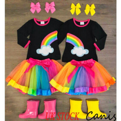 

UK Toddler Kids Baby Girl Long Sleeve TopsShort Tutu Skirts Outfit Mesh Dresses