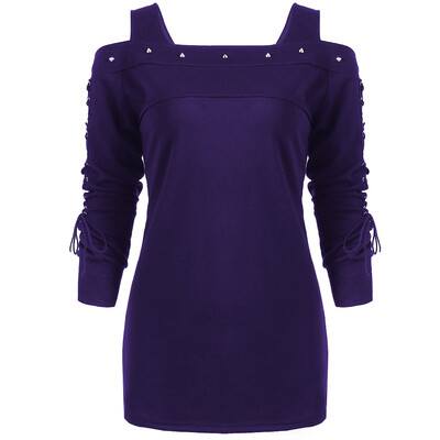 

Rivet Cold Shoulder Lace-up Long Sleeve T-shirt