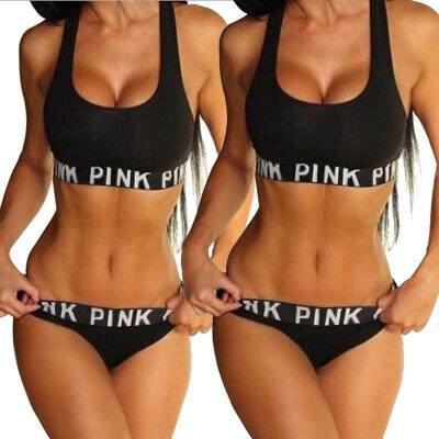 

European Womens Cotton Sports Bra Sets Racerback Cropped Bra Thong Panty