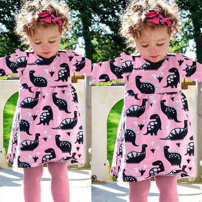 

Canis Fashion Kids Baby Girls Long Sleeve Dinosaur Pageant Party Dress Clothes