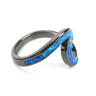 

New Style Wave Shape Blue Opal Stone Finger Rings Women Party Jewelry Silver color Best Friend Gift