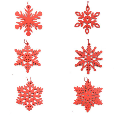 

New Hot 6PCS Christmas Snowflakes Wooden Pendants Ornaments Xmas Tree Decorations DIY Crafts Christmas Festive Party Supplies