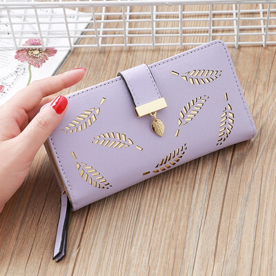 

Tailored Women s Fashion Trend Solid Color Long Fringed Hollow Leaf Leather Card Wallet