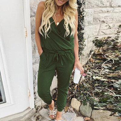 

Starmoon Women Summer Pockets Lace Up O Neck Sleeveless Rompers Jumpsuit Playsuit